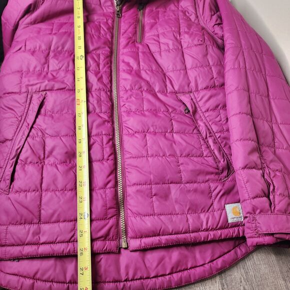Carhartt Womens Puffer Jacket Flannel Lined Hooded Purple Pink Size Medium - Picture 11 of 14